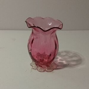 Pilgrim Glass Cranberry Blown Glass Vase with Ruffled Accent